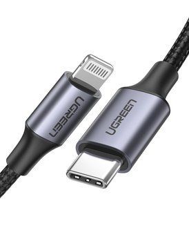 Зарядний кабель MFi Lightning to USB-C сертифікований Ugreen 60759 (US304) Braided with Aluminum Shell Blac 60761 (2m) фото