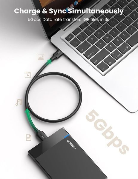 Зарядний Кабель живлення USB 3.0 AM / micro USB 3.0 Black Ugreen US130 10840 (0.5m) фото