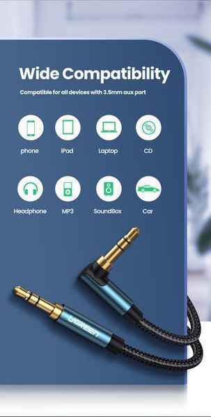 Аудіо кабель AUX 3.5 mm mini jack Ugreen AV112 (60180), 1.5 m 60180 фото