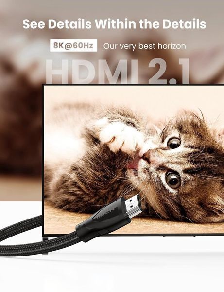 Кабель 8K HDMI 2.1 UGREEN HD140 Ultra HD, HDR, eARC, VRR 1.0m Black (80401) 80401 (1m) фото