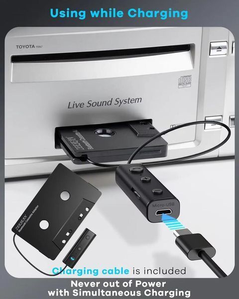 Автомобільний аудіоприймач Bluetooth 5.1 Zeesean c003 касетний адаптер, що підтримує TF-карту Black c003 фото