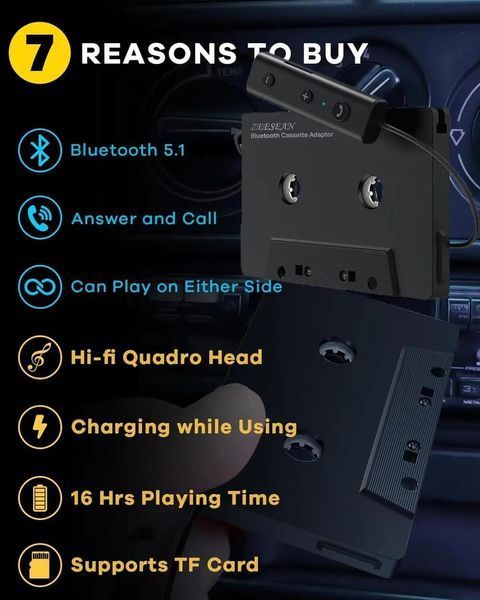 Автомобільний аудіоприймач Bluetooth 5.1 Zeesean c003 касетний адаптер, що підтримує TF-карту Black c003 фото