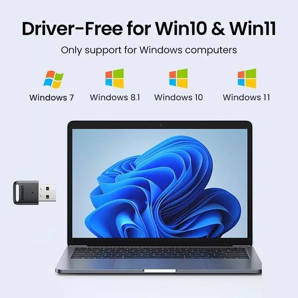Адаптер Bluetooth 5.3 UGREEN CM591 USB приемник, передатчик для ПК, ноутбука, колонок, мишки наушников (90225) 90225 фото