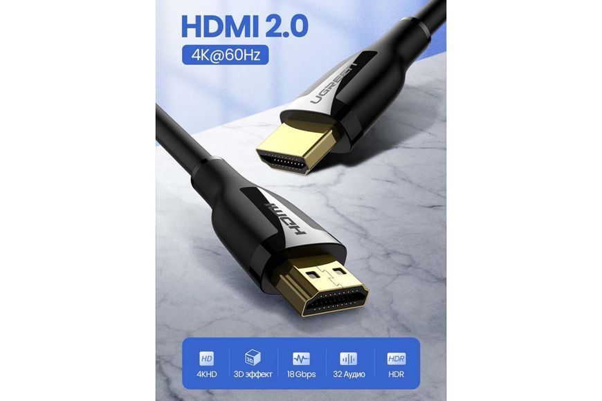 Кабель HDMI 2.0 UGREEN ED030 HDR 3D 4K 60Hz Black (1-2m) 60440 (2.0m) фото