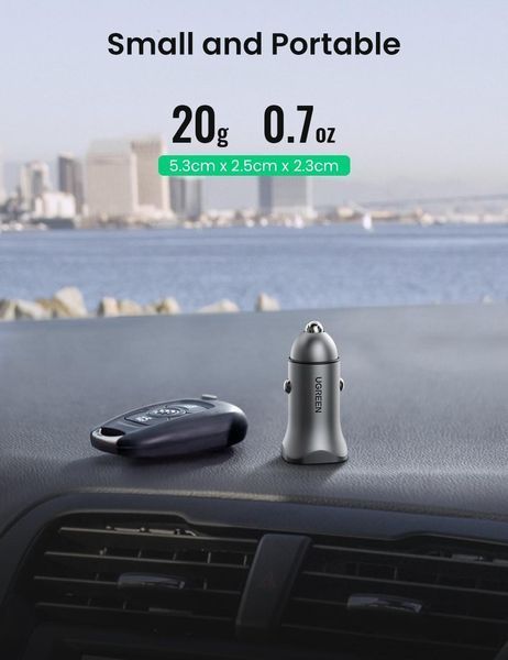 Автомобільний зарядний пристрій USB C адаптер для швидкої зарядки PD і QC3.0 20W Ugreen 30780 (CD130) Alumin 30780 фото