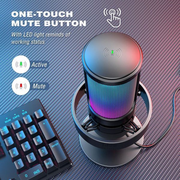 Микрофон настольный Fifine A8 USB для ПК, PS4, PS5 с RGB подсветкой Black A8 фото