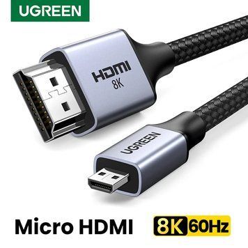 Кабель Micro HDMI UGREEN HD164 Cable Micro HDMI to HDMI 2.1 8K 60Hz VRR eARC 48Gbps 3D MAX 2m Black (15517) 15517 (2m) фото