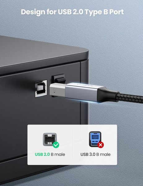 Кабель UGREEN US370 USB-C to USB Type-B Printer Cable для принтера, сканера, МФУ Aluminium 2m Black (80807) 80807 (2m) фото