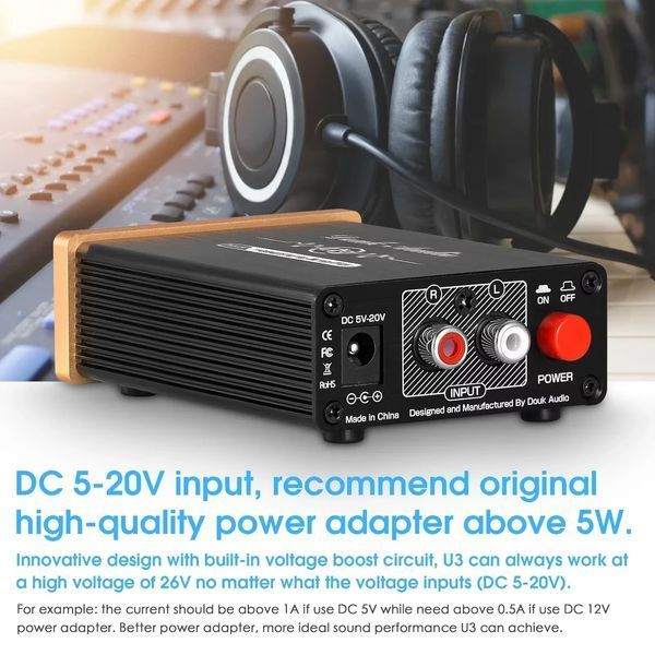 Миниатюрный усилитель для наушников Douk Audio U3 класса А, HiFi настольный стереоусилитель для HD650/K701/DT880/T70/RS1e Black U3 фото