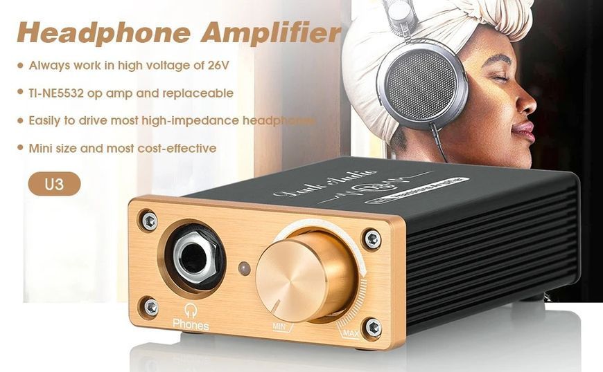 Миниатюрный усилитель для наушников Douk Audio U3 класса А, HiFi настольный стереоусилитель для HD650/K701/DT880/T70/RS1e Black U3 фото