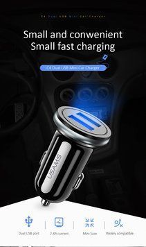 USAMS Автомобильное Зарядное устройство в прикуриватель для авто 2 USB 2.4А 1001009594 фото