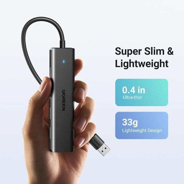 USB-хаб UGREEN CM219 4-Port USB 3.0 Hub портативный тонкий 4-портовый USB 5Gbps концентратор 15 см Black 25851 25851 фото