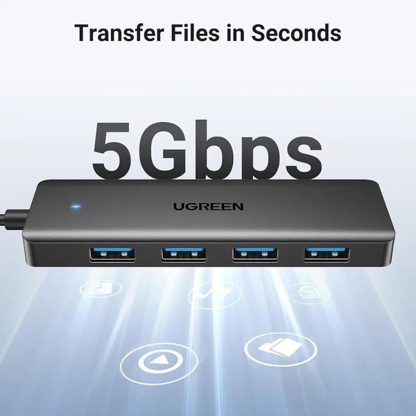 USB-хаб UGREEN CM219 4-Port USB 3.0 Hub портативный тонкий 4-портовый USB 5Gbps концентратор 15 см Black 25851 25851 фото