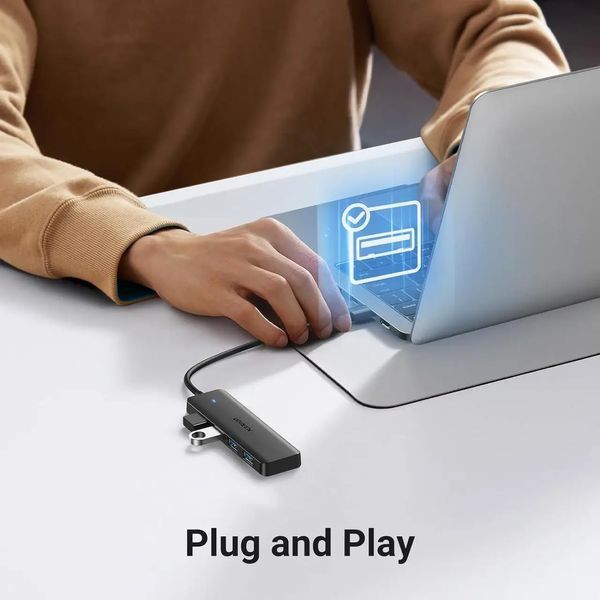 USB-хаб UGREEN CM219 4-Port USB 3.0 Hub портативный тонкий 4-портовый USB 5Gbps концентратор 15 см Black 25851 25851 фото