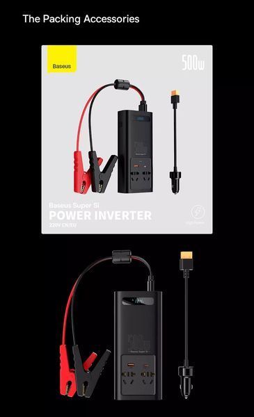 Инвертор 500W Baseus Super Si преобразователь тока 12V to 220V BS-CI50-02 BS-CI50-02 фото