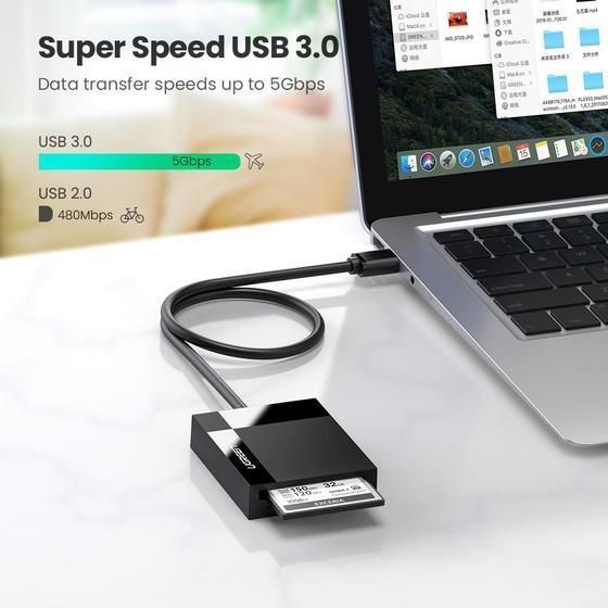 Картридер 4-in-1 UGREEN CR125 USB 3.0 SD/TF/CF/MS 5 Гбіт/с кабель 50 см Black (30333) 30333 фото