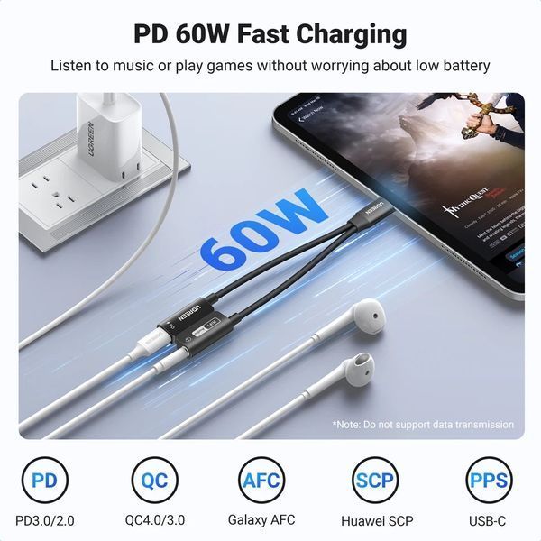 Звукова карта 2 в 1 UGREEN CM721 магнітний аудіоадаптер USB Type-C to 3.5 mm DAC Chip 32Bit 384KHz Black (25837) 25837 фото