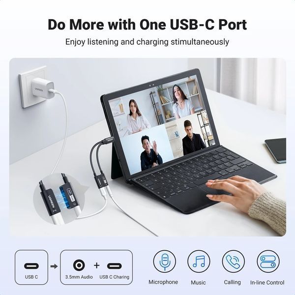 Звукова карта 2 в 1 UGREEN CM721 магнітний аудіоадаптер USB Type-C to 3.5 mm DAC Chip 32Bit 384KHz Black (25837) 25837 фото