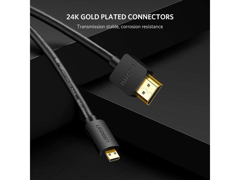 Кабель Micro HDMI UGREEN HD127 HDMI to Micro HDMI Cable 4K 3D PVC Black 0.5m (15841) 15841 (0.5m) фото