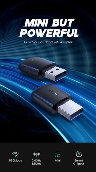 Ethernet USB WiFi adapter 2.4G & 5G 650Mbps Ugreen 20204 (CM448) 20204 фото