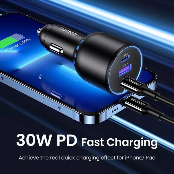 Автомобільний зарядний пристрій 130 W UGREEN CD293 для швидкого заряджання ноутбука, телефона Type-C PD QC 90413 90413 фото