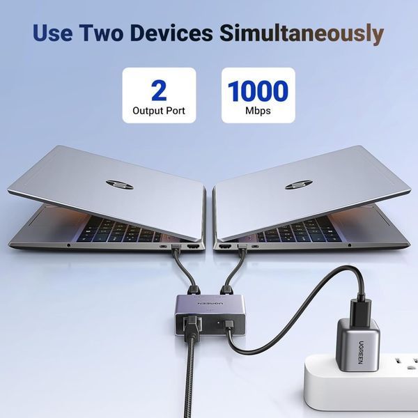 Адаптер-сплиттер 1000 Мбит/с Ugreen NW301 сетевой коммутатор RJ45 LAN с кабелем питания USB-C для ПК/ноутбука (45311) 45311 фото