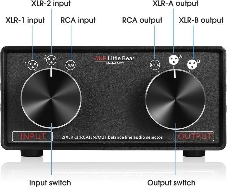 Стерео конвертер Nobsound MC3 Little Bear 3 in - 3 Out пассивный предусилитель XLR для RCA Audio Switch Black MC3 фото