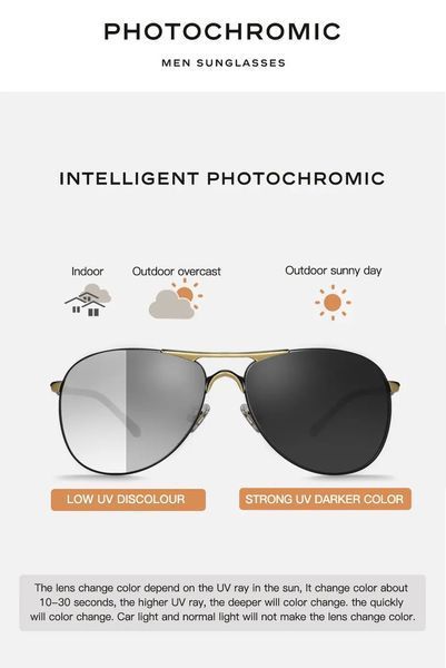 Очки Авиатор CAPONI фотохромная линза Polarized UV400 с черной оправой и серебристыми элементами (BS8722) BS8722 фото