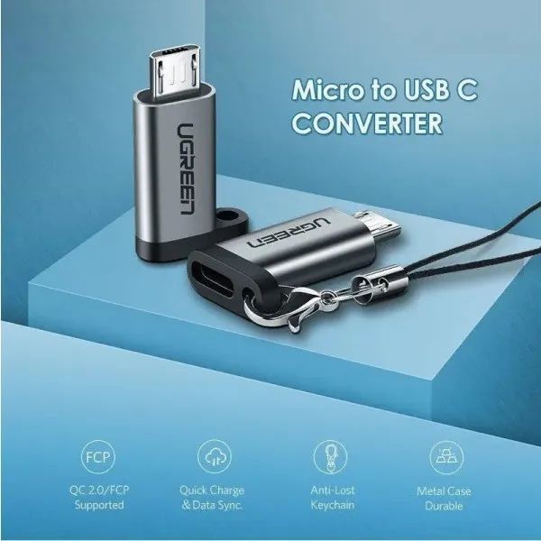 Адаптер OTG UGREEN US282 USB Type-C to Micro USB шнурок 480Mbps Grey (50590) 50590 фото