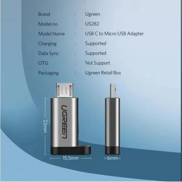Адаптер OTG UGREEN US282 USB Type-C to Micro USB шнурок 480Mbps Grey (50590) 50590 фото