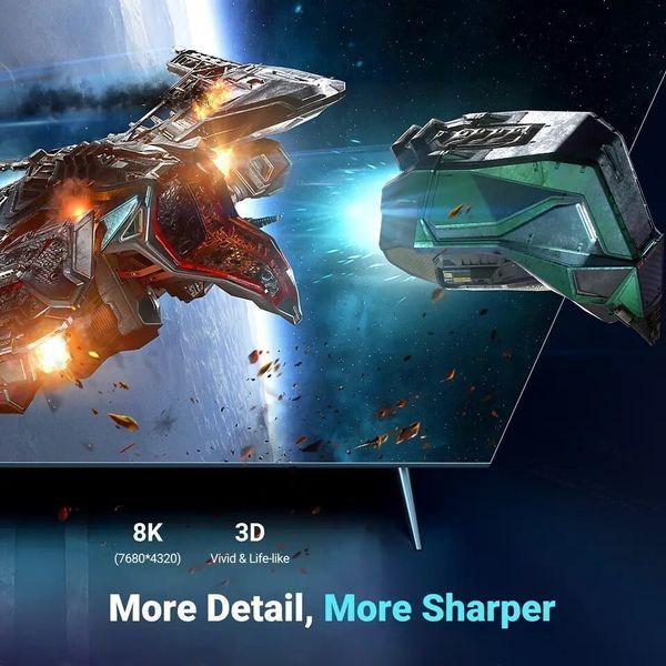 Кабель HDMI 8K Ultra HD UGREEN HD155 HDMI 2.1 HDR+ 3D 8K@60Hz (4K@240Hz) VRR eARC DTS Dolby 48 Gbps Black 1m (90382) 90382 (2m) фото