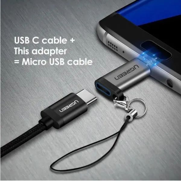 Адаптер OTG UGREEN US282 USB Type-C to Micro USB шнурок 480Mbps Grey (50590) 50590 фото