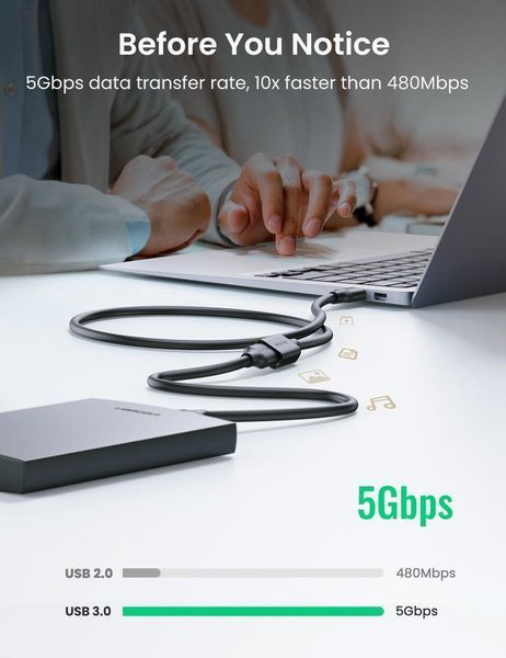 Кабель USB UGREEN US129 подовжувач USB 3.0 AM/AF (0.5 - 3m) 30125 (0.5m) фото