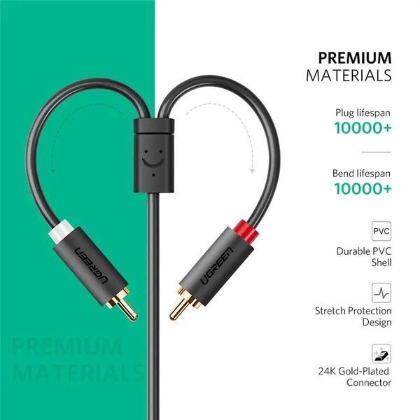Аудіокабель Ugreen AV102 2RCA to 3.5 mm (мама) для iPhone Edifer, домашній кінотеатр, DVD, VCD, навушники PVC 10561 (0.25m) фото