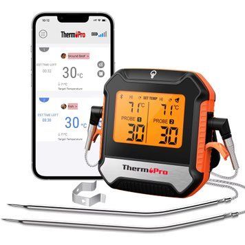 Цифровий термометр для м'яса ThermoPro TP904 з Bluetooth-під'єднанням до застосунка, двома щупами, функцією будильника та таймером TP904 фото