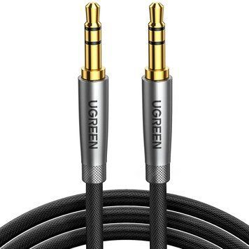 Кабель 3,5 AUX (тато) to 3,5 AUX (тато) Ugreen AV150 TRS, 3-піновий, нейлоновий, стерео, 150см Black (50356) 50356 фото