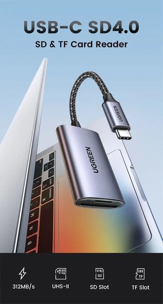 Кардридер USB-C 2 in 1 UGREEN CM401 Card Reader Type-C to SD/TF 4.0 Aluminium Case NEW (15251) 15251 фото