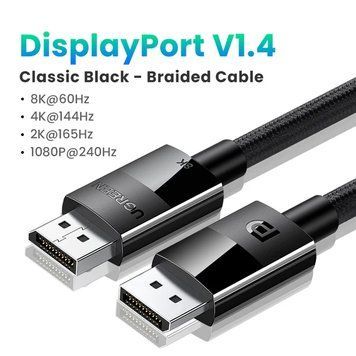 Кабель DisplayPort 8K Ugreen DP114 DP1.4 8K 60Hz (4K 144Hz) HDR 3D HDCP FreeSync G-Sync Black 5m (80394) 80394 (5m) фото