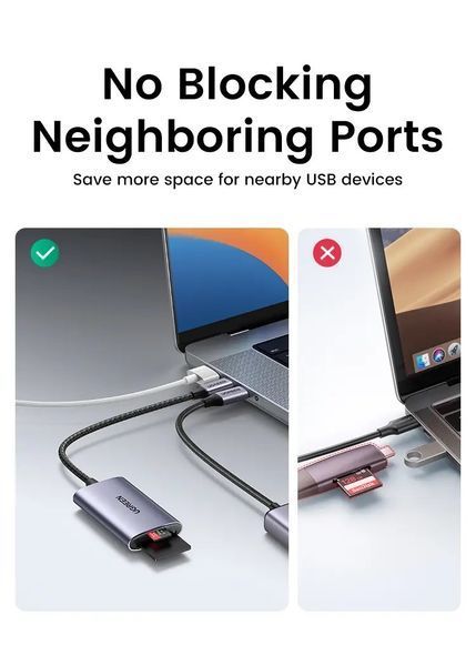 Кардридер USB-C 2 in 1 UGREEN CM401 Card Reader Type-C to SD/TF 4.0 Aluminium Case NEW (15251) 15251 фото