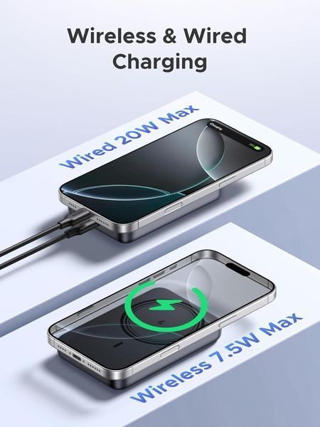 Зовнішній акумулятор UGREEN PB561 магнітний повербанк 10000 mAh, 20 W з функцією швидкого заряджання PD для Magsafe 25919 фото