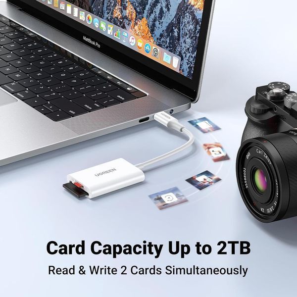 Картридер 2 in 1 UGREEN CM265 USB-C SD3.0, TF 2TB 170МБ/с для iPhone iPad Pro MacBook Pro/Air White (35506) 35506 фото