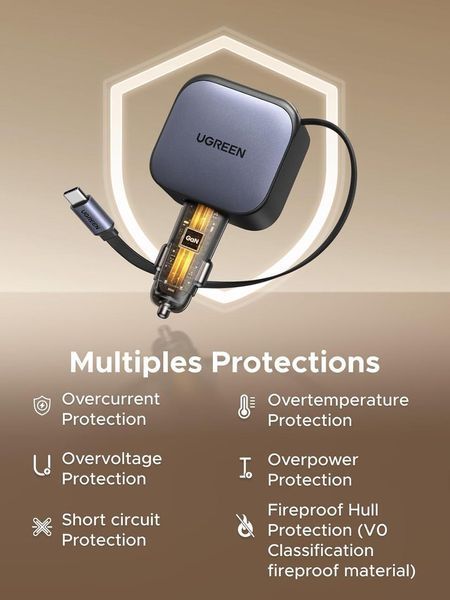 Автомобільний зарядний пристрій 3 in 1 UGREEN EC602 60W із висувним кабелем USB-C iPhone Samsung Xiaomi Grey (55212) 55212 фото