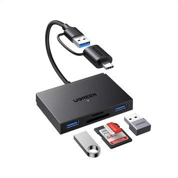 Картридер 4 in 1 UGREEN CM812 OTG USB-C/USB-A Card Reader SD, TF 170 Mb/s HUB USB 5 Gbps 15 см Black (45167) 45167 фото