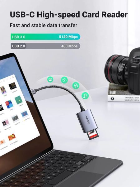 Card Reader USB-C to SD/TF 2-in-1 Ugreen 80888 (CM401) Aluminium Case NEW 80888 фото