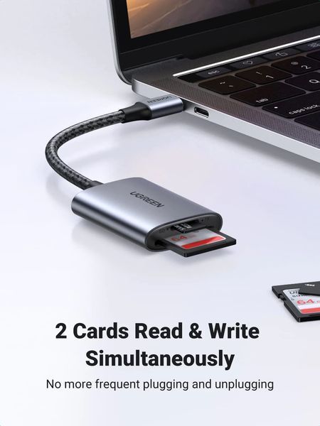 Card Reader USB-C to SD/TF 2-in-1 Ugreen 80888 (CM401) Aluminium Case NEW 80888 фото