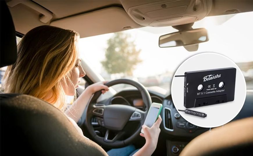 Автомобільний аудіоадаптер Beianshu ZHX-008 AUX касета з Bluetooth 5.1, MP3 плеєр для iPhone Samsung, Xiaomi Black ZHX-008 фото