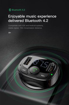 FM модулятор Bluetooth 4.2 зарядное устройство 3.1A Baseus S-09A 1024184727 фото