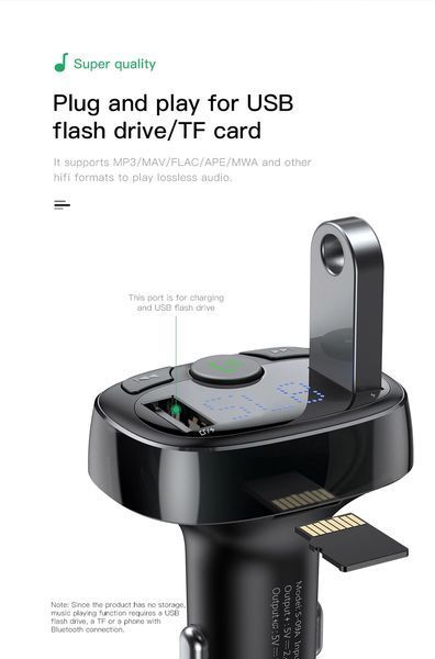 FM модулятор Bluetooth 4.2 зарядний пристрій 3.1 A Baseus S-09A 1024184727 фото