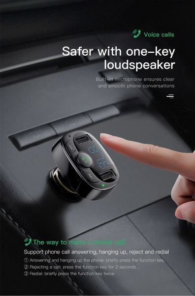 FM модулятор Bluetooth 4.2 зарядний пристрій 3.1 A Baseus S-09A 1024184727 фото