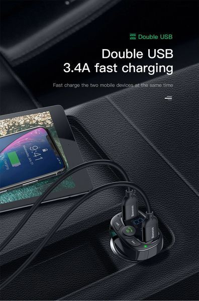 FM модулятор Bluetooth 4.2 зарядний пристрій 3.1 A Baseus S-09A 1024184727 фото